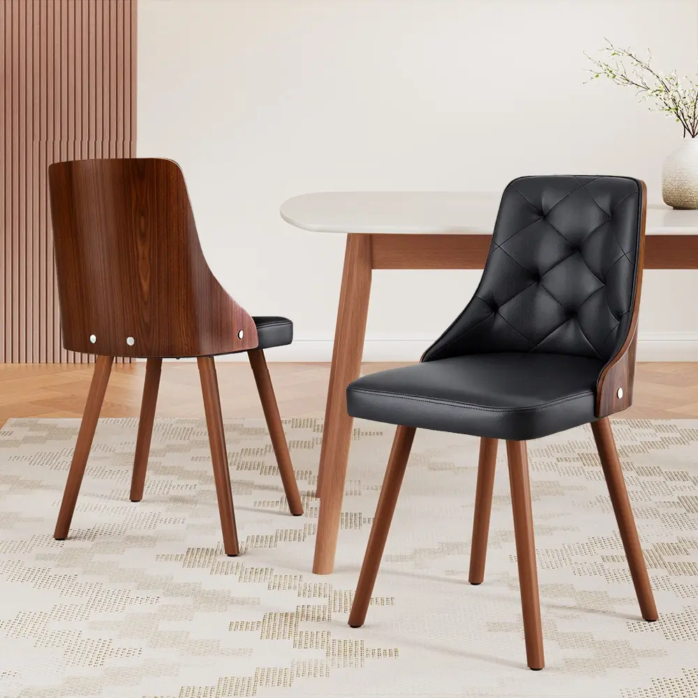 1 Set of 2 Artiss Dining Chairs Black PU - Furniture