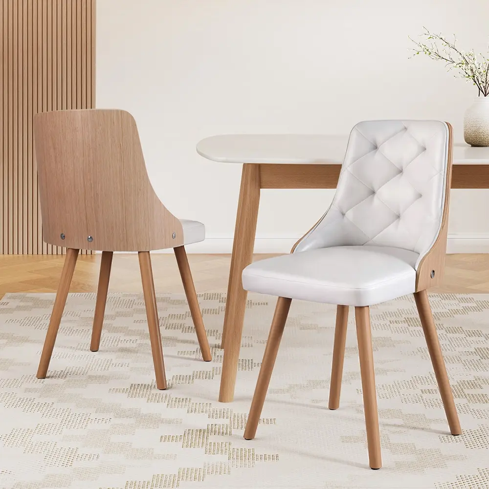 1 Set of 2 Artiss Dining Chairs White PU - Furniture