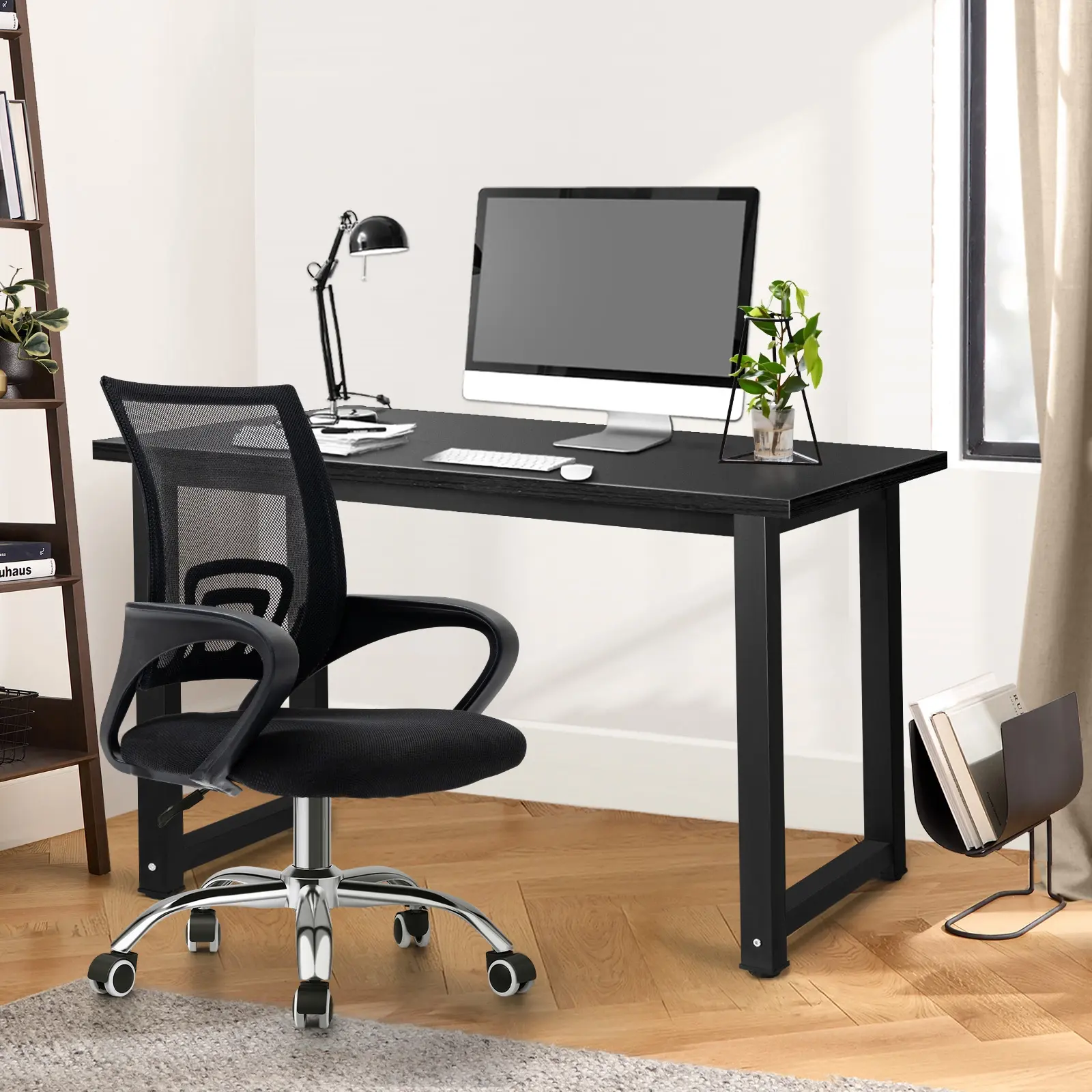 Oikiture Home Office Desk and Chair Set Black Computer Desk Mesh Office Chair - Furniture