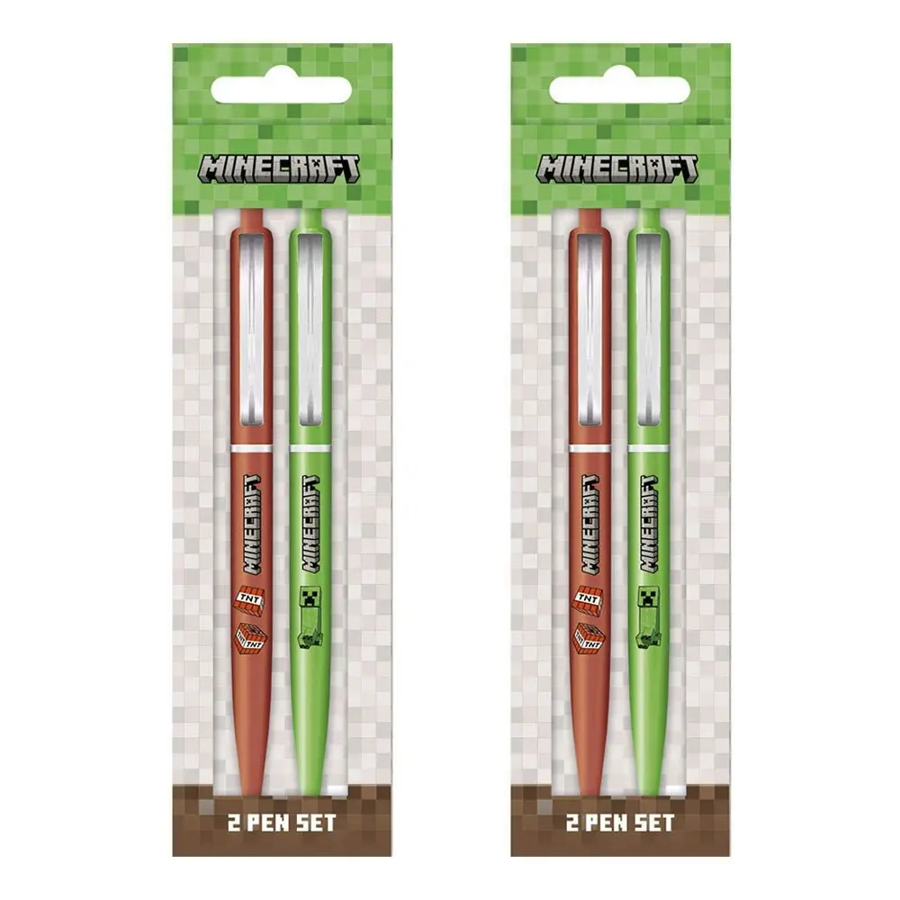 4pc Minecraft Creeper & TNT Collectable Gel Pen Stationery Set Green w/Clips - Office