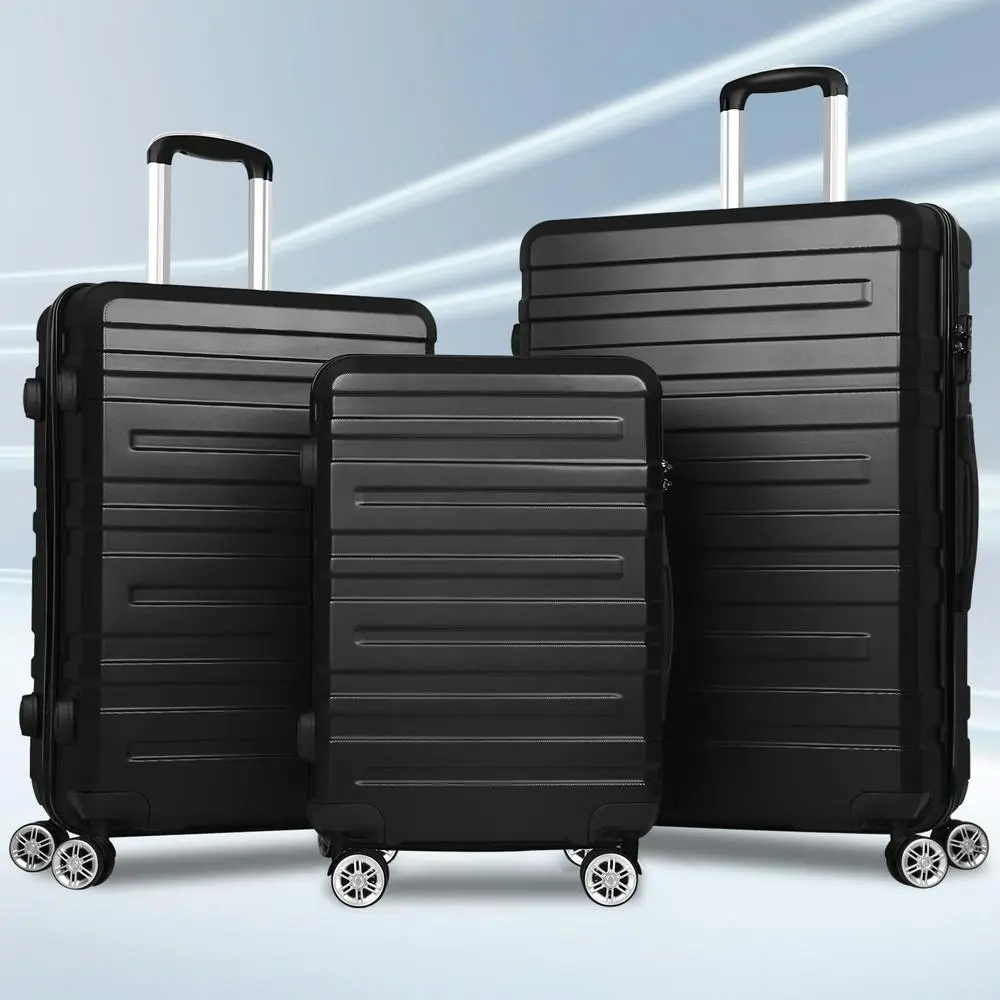 Alfordson 3PCS Luggage Suitcase Trolley Set Hard Case Travel Storage TSA Lock Hero Black - Fashion