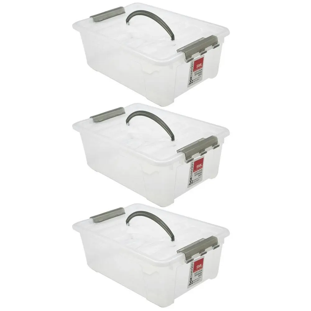 3x Boxsweden 8L/36cm Carry Storage Box Organiser Container w/ Handle Transparent - Home & Garden