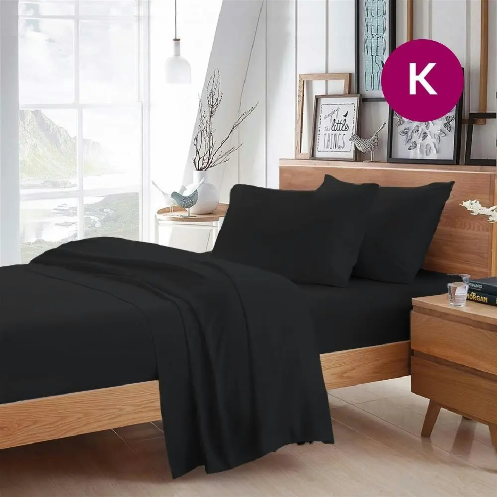King Size Black Color Poly Cotton Fitted Sheet Flat Sheet Pillowcase Sheet Set - Home & Garden