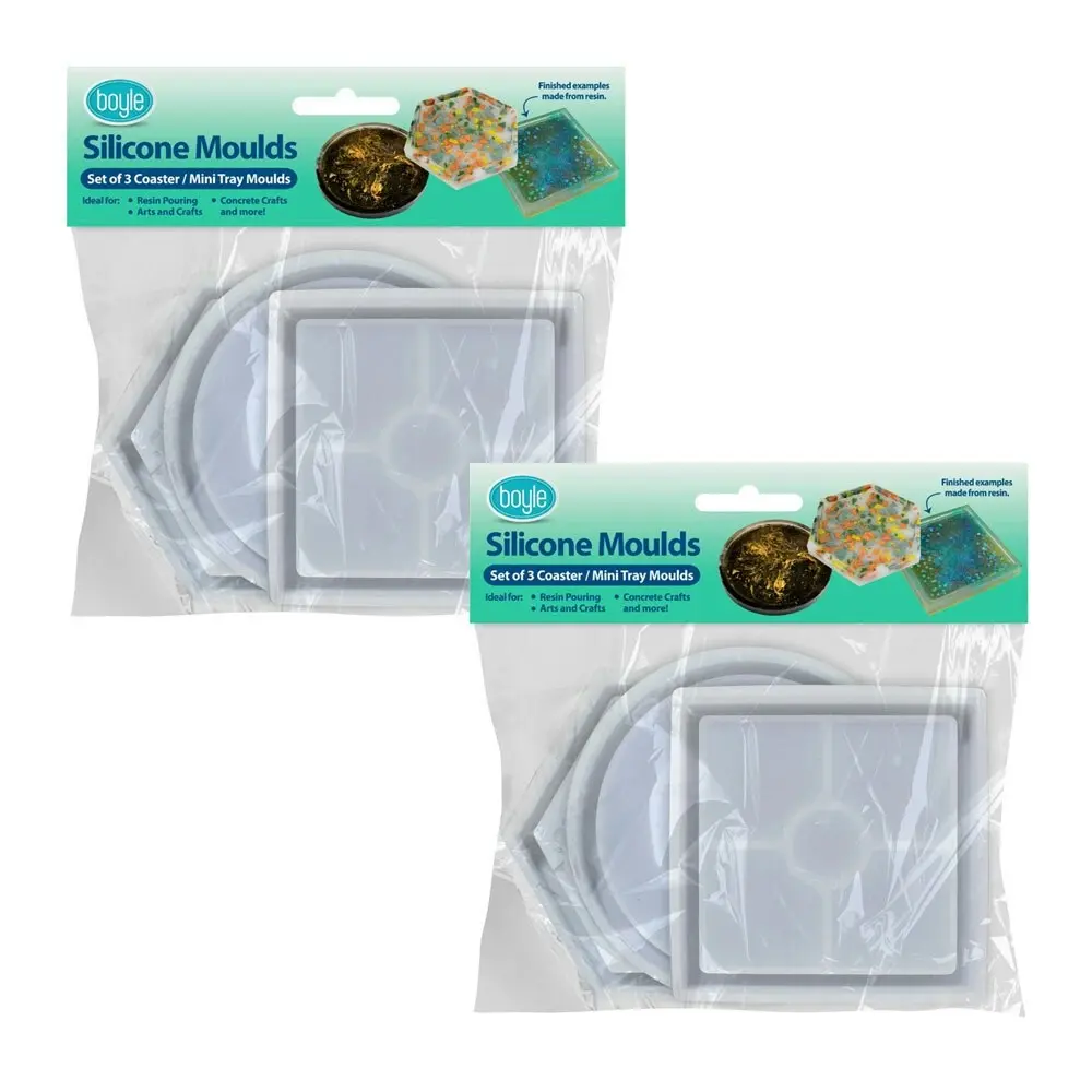 2x 3pc Boyle Silicone Coasters/Mini Trays Resin Mould Round/Hexagon/Square Craft - Hobbies