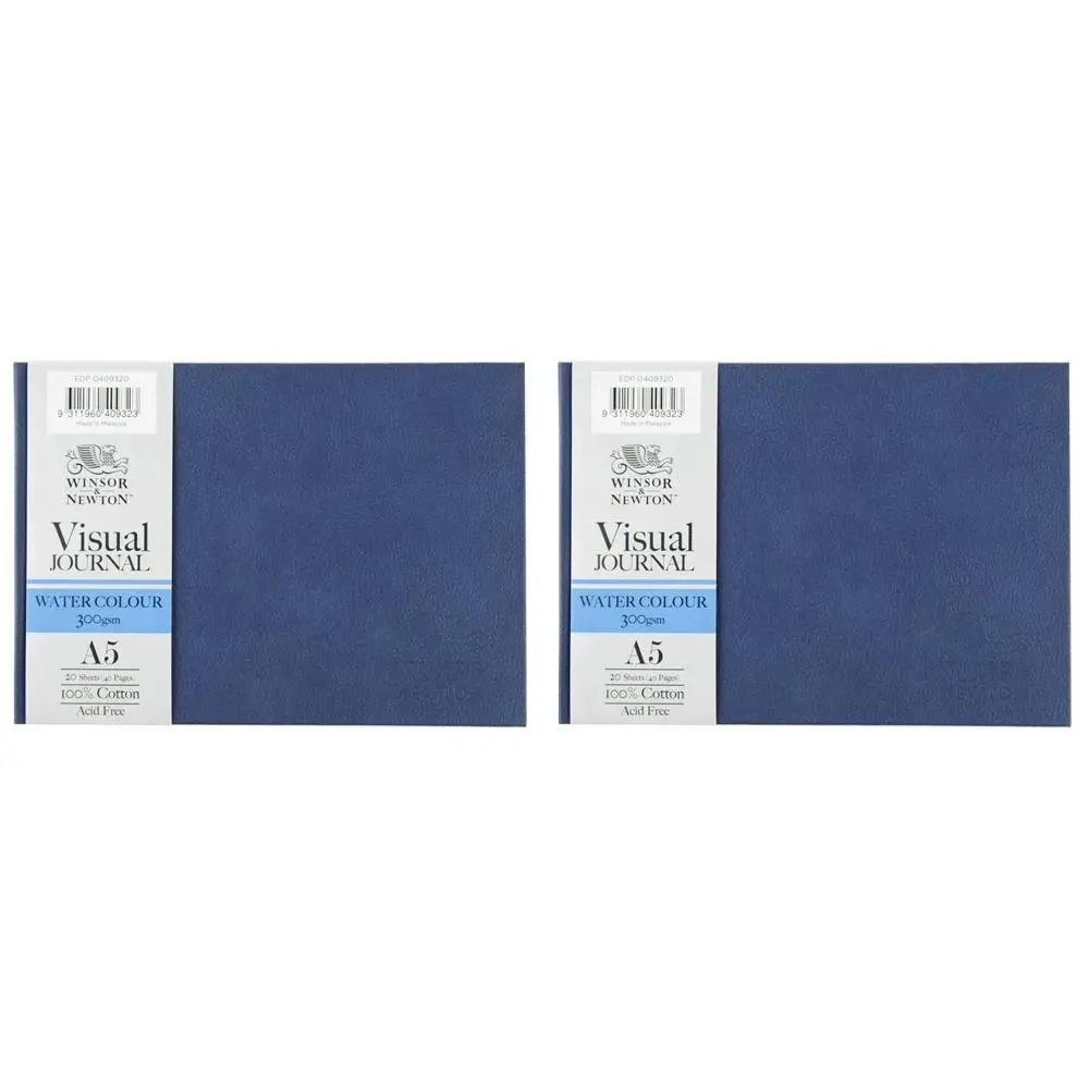 2x Winsor And Newton Hardbound Water Colour Visual Journal 300gsm A5L 64-Pages