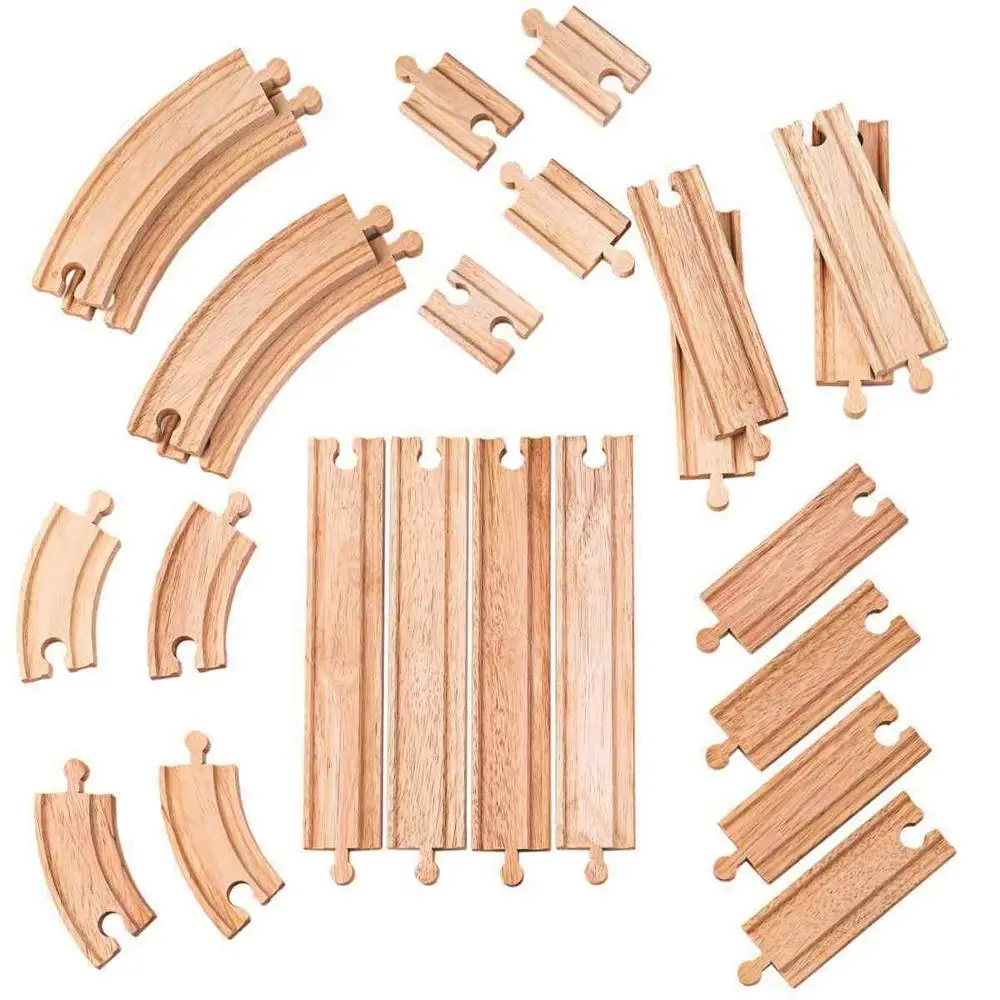 24pc Bigjigs Rail Curves & Straights Expansion Pack Accessory Kids Wooden Toy 3+ - Hobbies