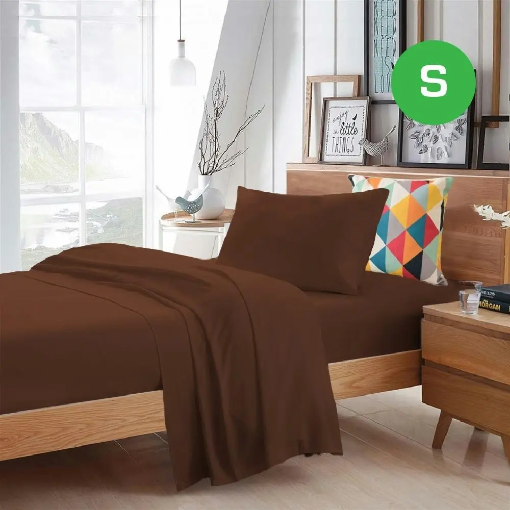 Single Size Chocolate Color Poly Cotton Fitted Sheet Flat Sheet Pillowcase Sheet Set - Home & Garden