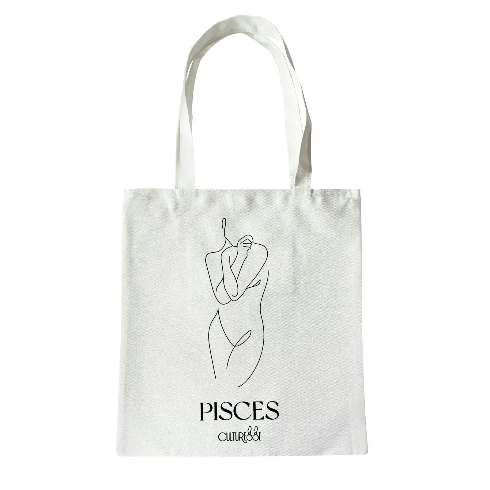 Culturesse She Is Pisces Eco Zodiac 38cm Muse Tote Bag Women's Handbag White - Fashion