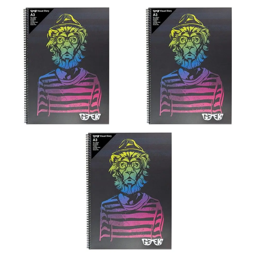 3x Geek Visual Diary Hipstar Lion A3 Journal Home School Drawing/Graphic Design - Office