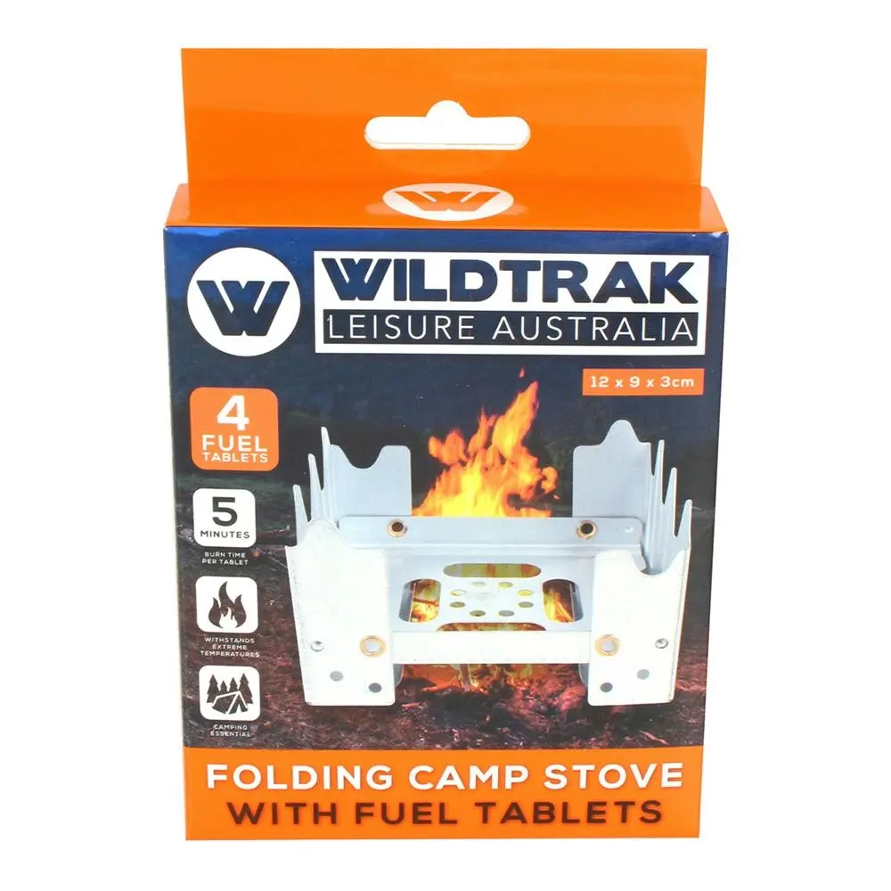 Wildtrak 12x9cm Folding Camp Stove w/ 4x Fuel Tablets Outdoor Camping Silver - Sports & Outdoor