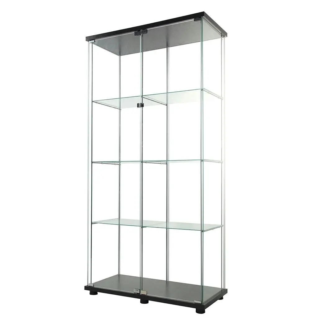 Stacked 164cm Glass Display Cabinet Collections Storage 4 Tier Shelves 2 Doors - Furniture