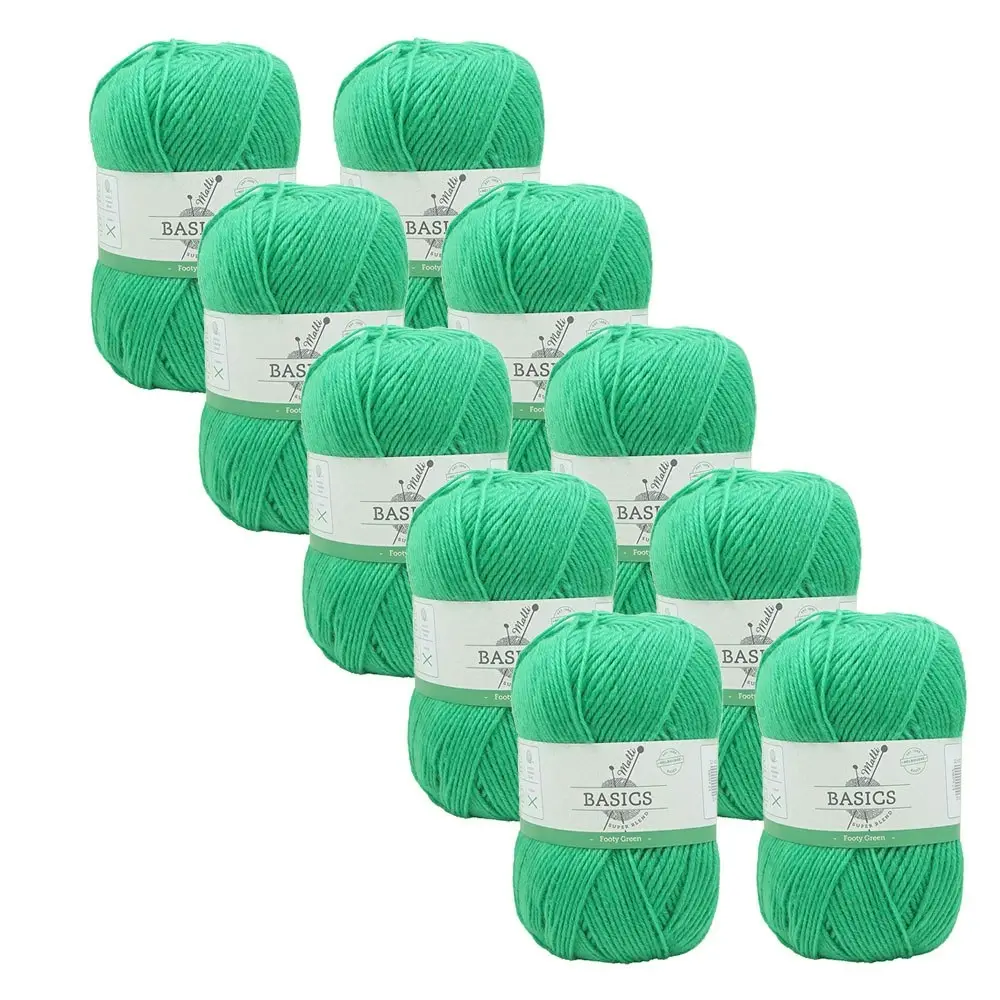 10x Malli Blend Basic 100g Acrylic/Polyester Yarn Knitting/Crochet Footy Green - Hobbies