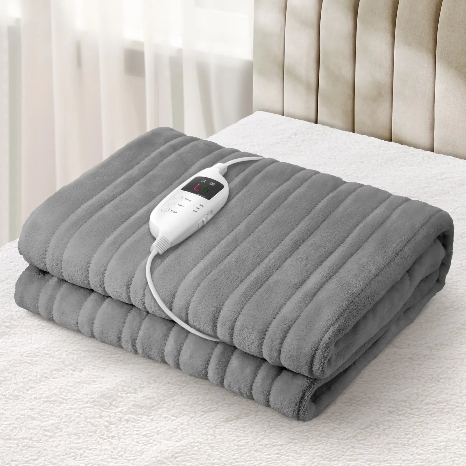 Bedra Electric Heated Throw Rug Washable Blanket Snuggle Flannel Winter Silver - Home & Garden
