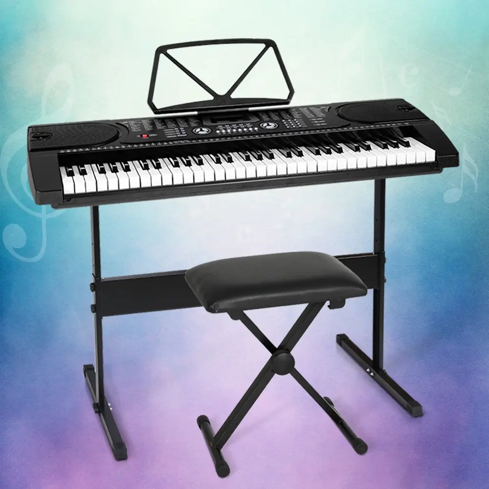 Alpha 61 Keys Electronic Piano Keyboard Digital Electric w/ Stand Stool Black - Hobbies