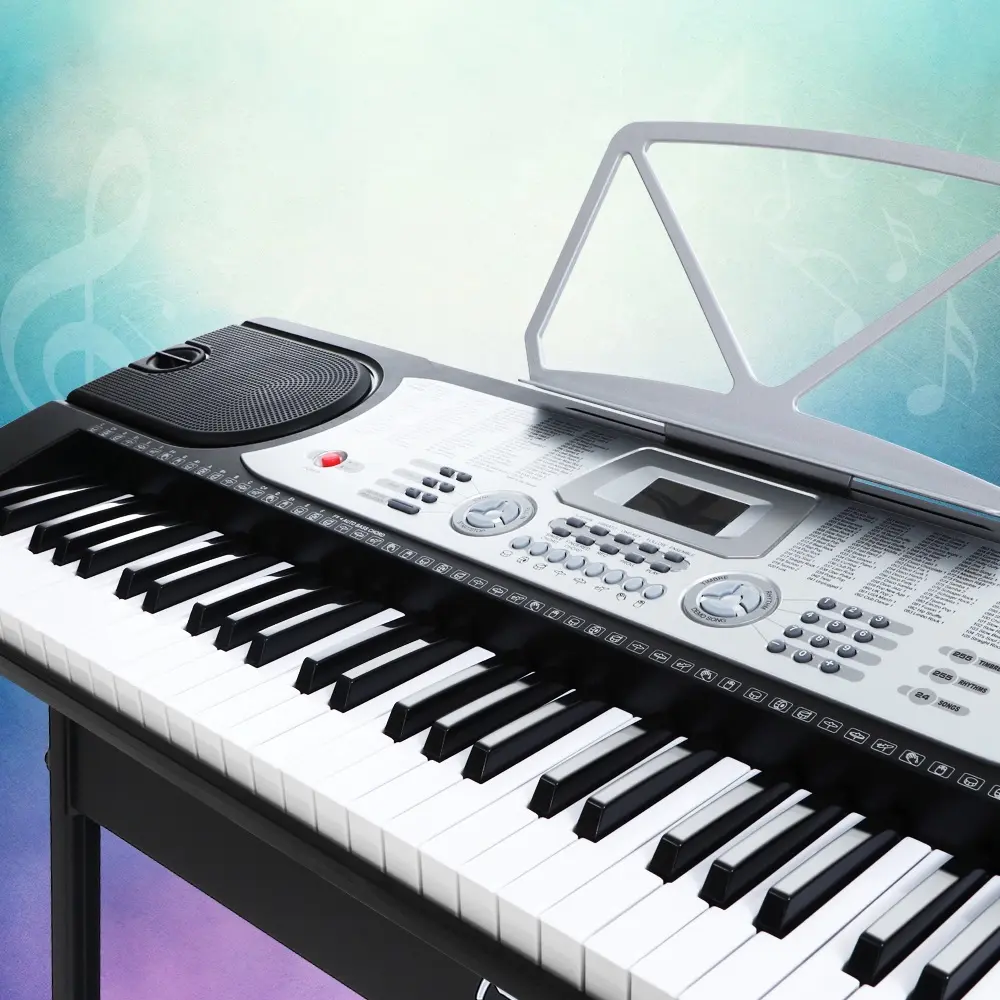Alpha 61 Keys Electronic Piano Keyboard Digital Electric w/ Stand Beginner Silver - Hobbies