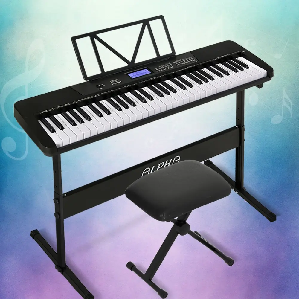 Alpha 61 Keys Electronic Piano Keyboard Digital Electric w/ Stand Stool Touch - Hobbies