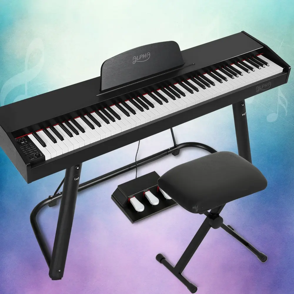 Alpha 88 Keys Electronic Piano Keyboard Digital Electric w/ Stand Stool Weighted - Hobbies
