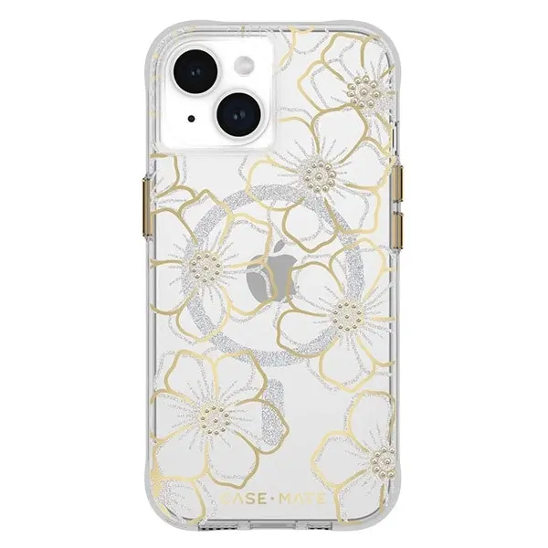 Case-Mate Floral Gems MagSafe Case (Suits iPhone 15) - Gold / Clear
