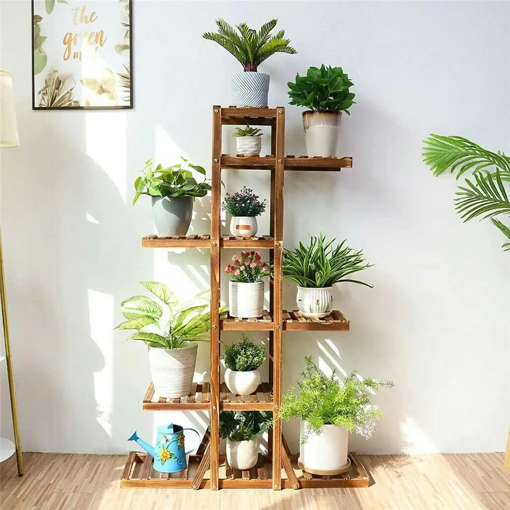 Fin Wooden Plant Stand For Indoor Multiple Plants 6 Tier Tall Flower Display Holder - Home & Garden