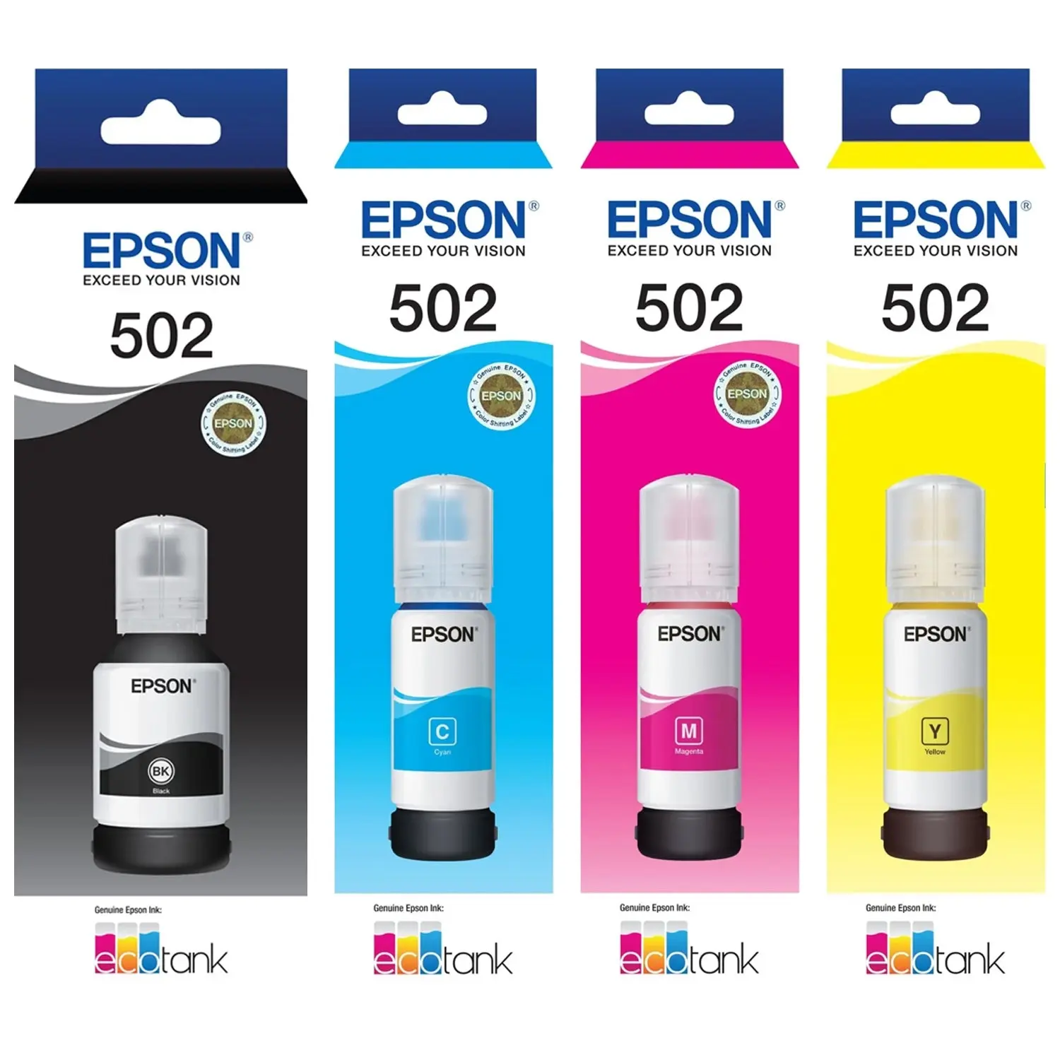 Epson T502 EcoTank 502 4 Ink Toner Bottle Value Pack Bulk Genuine Original - Electronics