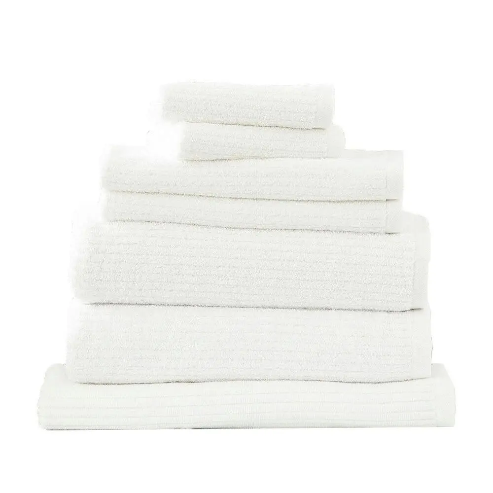 7pc Renee Taylor Bath/Hand Towel Set Cobblestone 650 GSM Cotton Ribbed White - Home & Garden