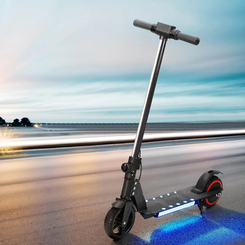 Electric Scooter 130W 16KM/H LED Light Folding Portable Riding Commuter Black - Sports & Outdoor
