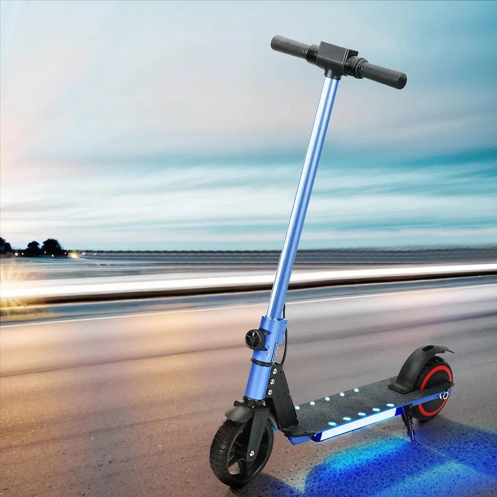 Electric Scooter 130W 16KM/H LED Light Folding Portable Riding Commuter Blue - Sports & Outdoor