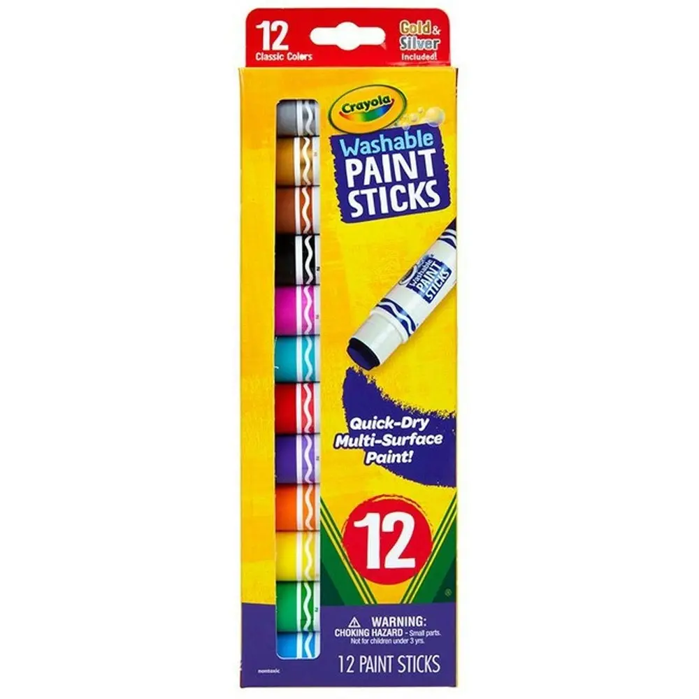 12pc Crayola Washable Paint Colour Drawing Sticks Kids/Children Art/Craft Set 6+ - Hobbies
