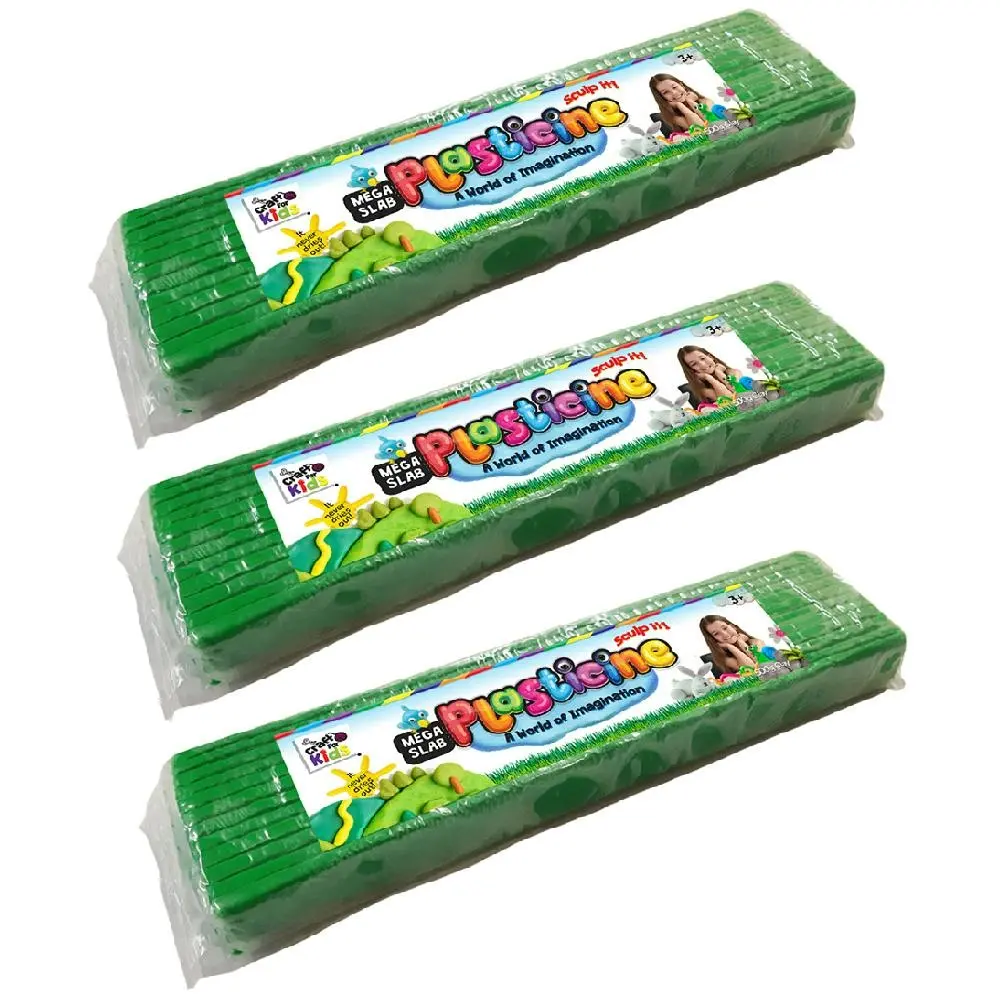 3x Craft for Kids Mega Slab Plasticine 500g Clay Block Art Craft Play Green 3y+ - Hobbies