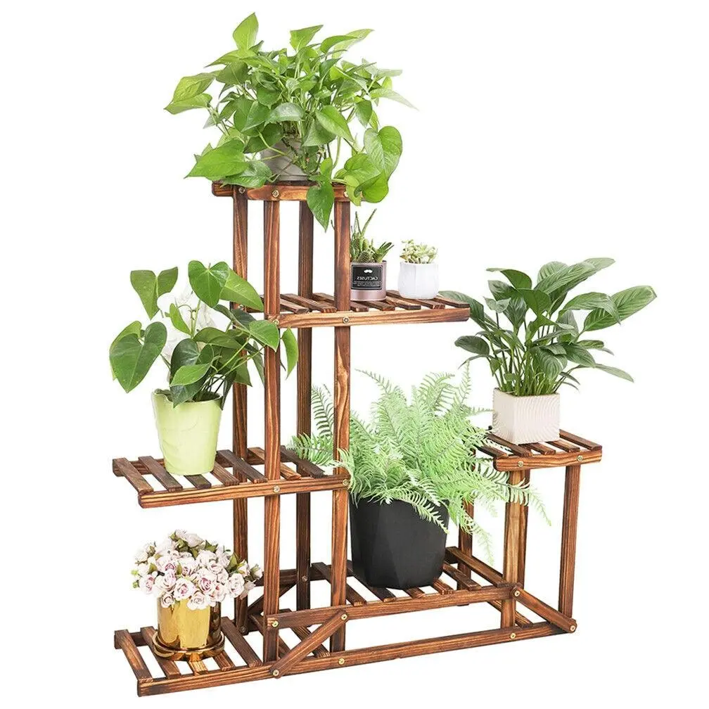 Rustic Wooden Plant Stand Elegant Multi-Level Display 6-Tier