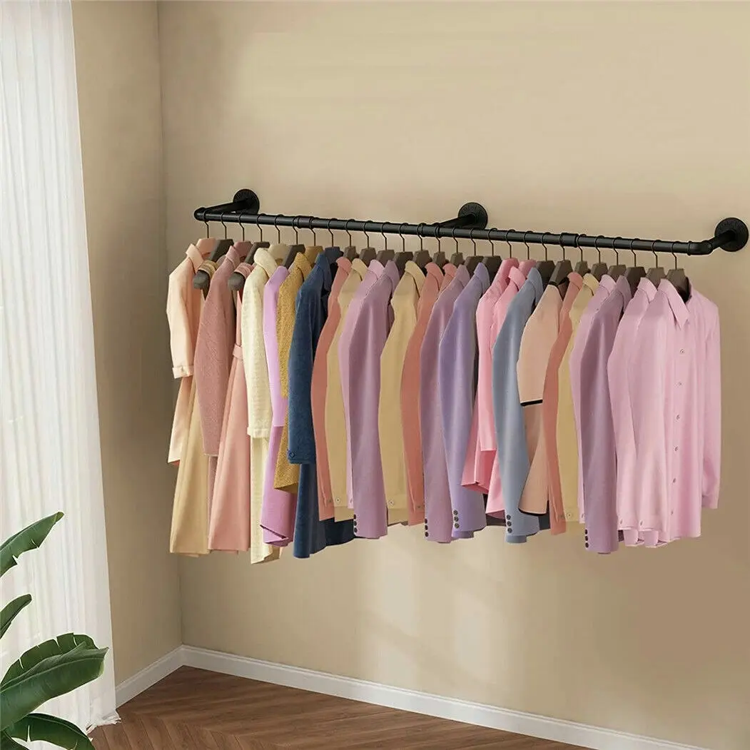 Fin 1.8M Long Clothes Rail Tube Hanger Wall Mounted Garment Rack Closet Hanging Pipe - Home & Garden