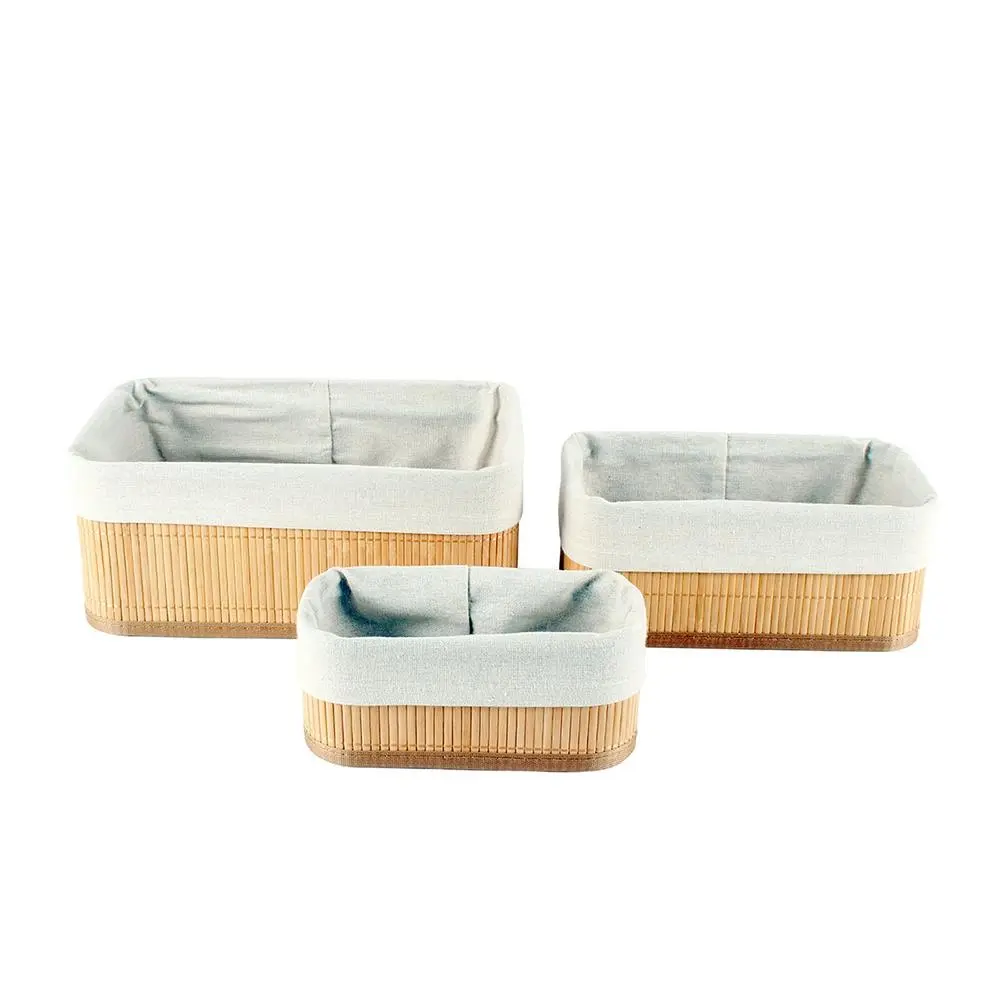 3pc Maine & Crawford Kalib 20/25/30cm Storage Basket Set Bamboo w/Lining Natural - Home & Garden