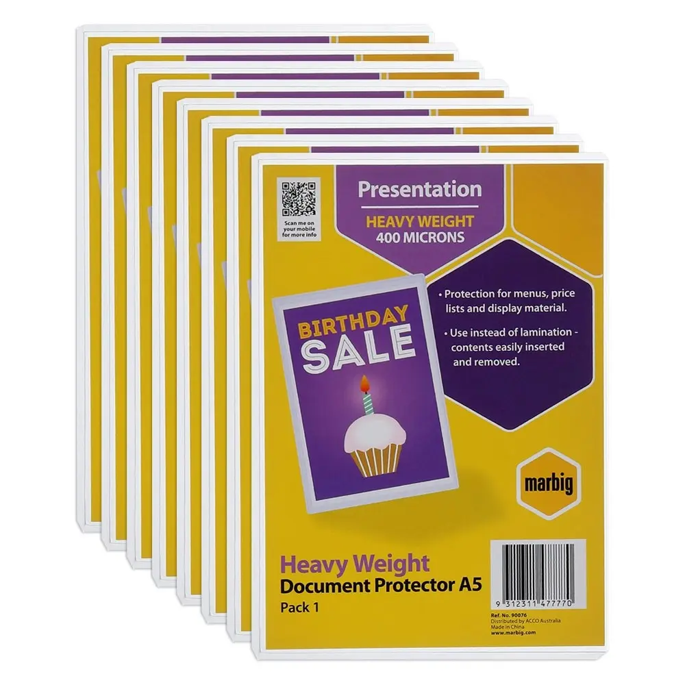 8x Marbig PVC A5 File/Certificate Document Protector/Paper Sheet Sleeve Clear - Office
