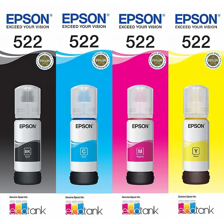 Epson T522 EcoTank 522 Ink Toner Bottle Value Pack Black Cyan Magenta Yellow Genuine Original - Electronics