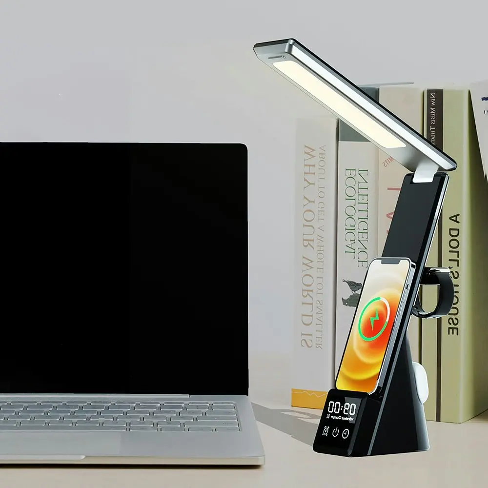 Multifunctional LED Desk Light Wireless Charger With Clock - Electronics