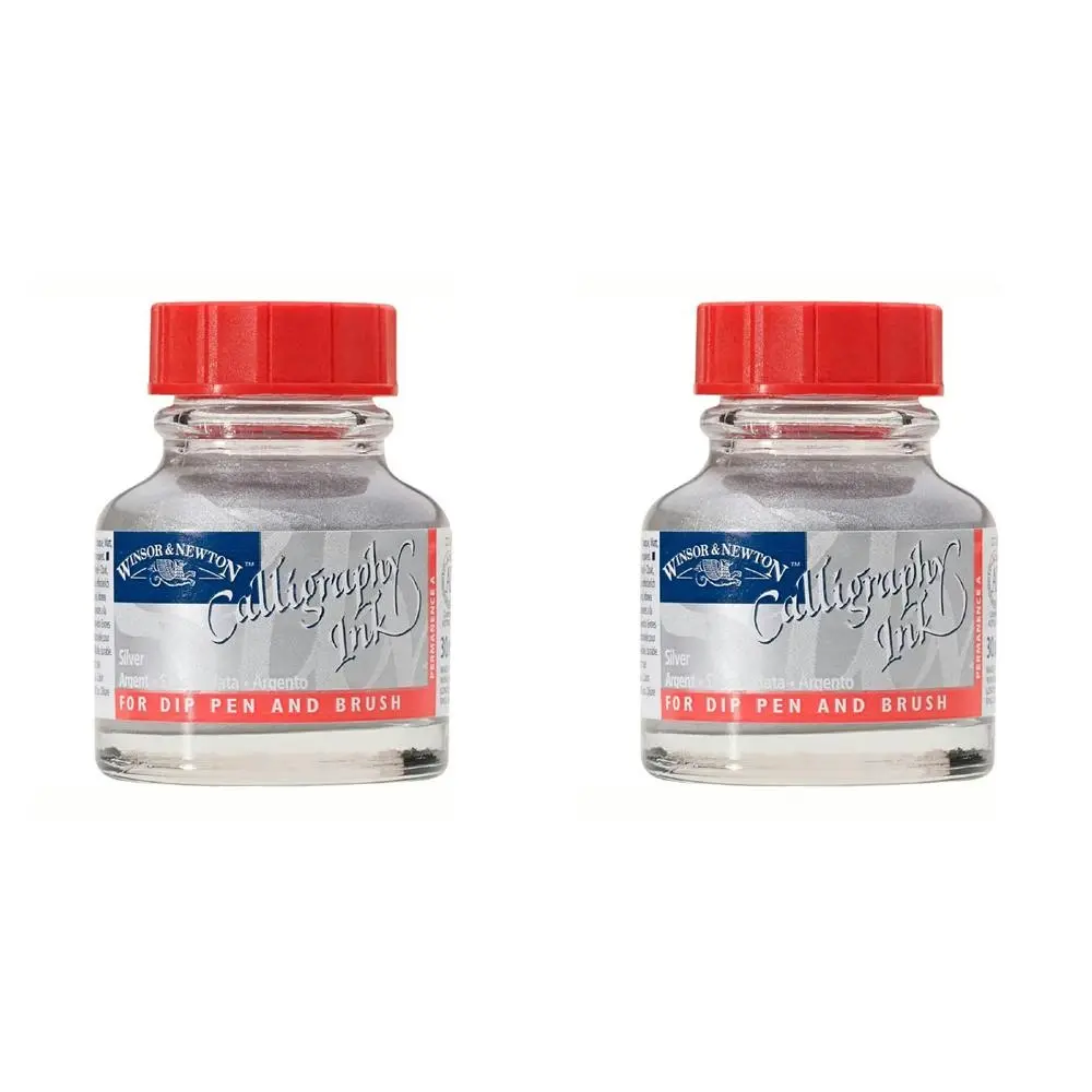 2x Winsor & Newton 30ml Calligraphy Ink Bottle Painting/Writing Metallic Silver - Hobbies