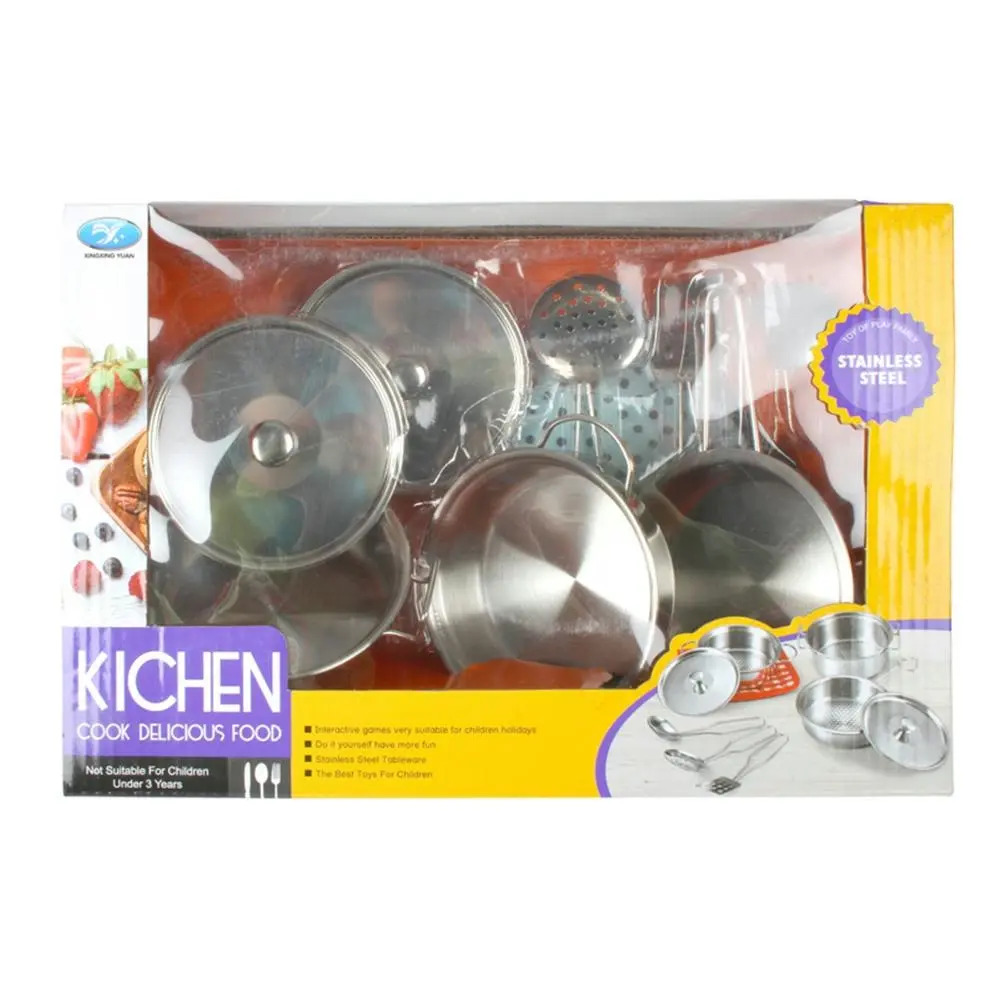 9pc Toys For Fun Stainless Steel Kitchen Playset Kids Pretend Play Toy Silver - Toys & Games