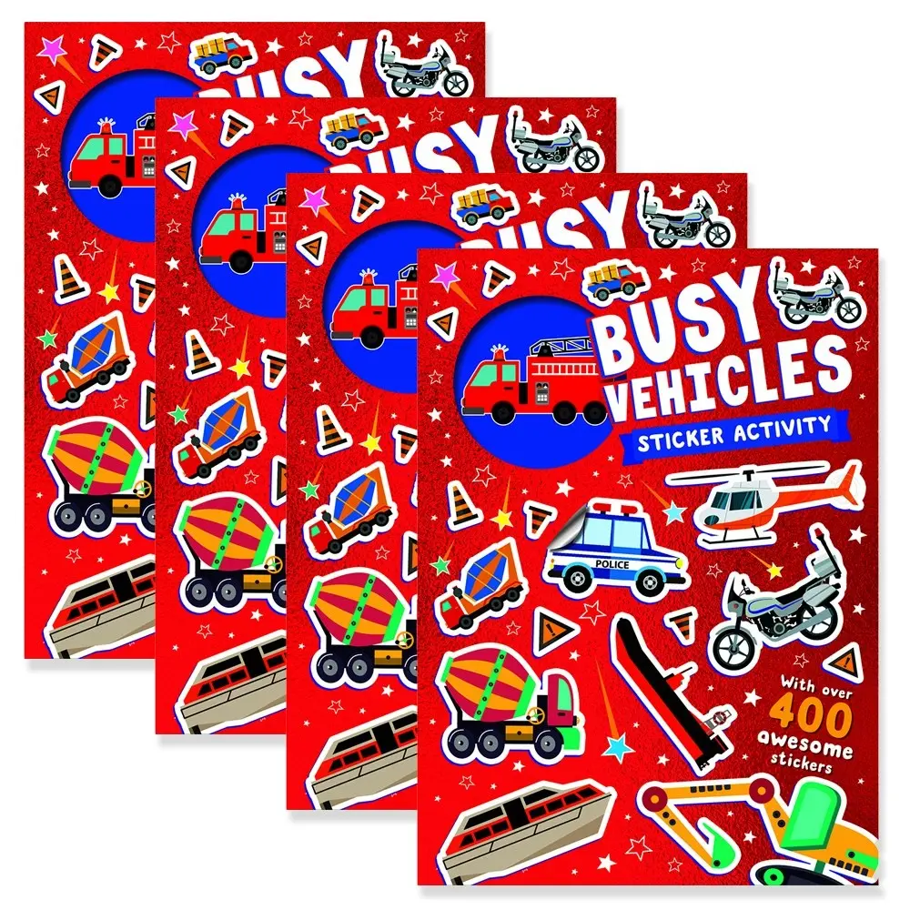 4x Bookoli Funky Stickers Busy Vehicles Kids Activity Book Fun Art/Craft Pad - Hobbies
