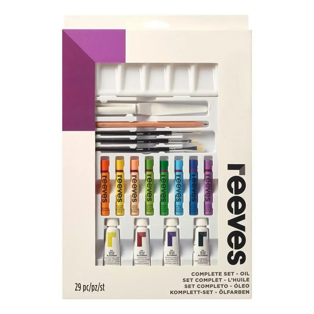 24pc Reeves Oil Paint And Brushes Complete Arts And Crafts Kit Painting Set - Hobbies