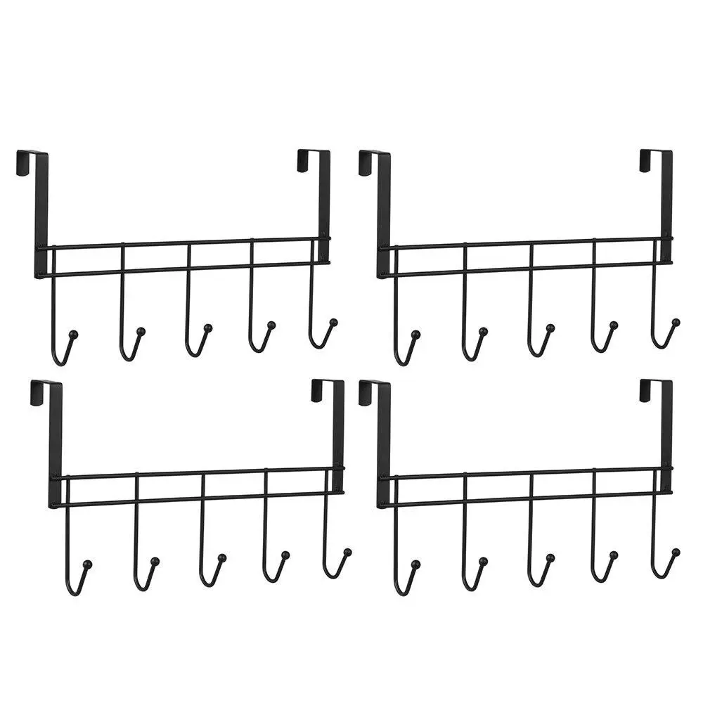 4x Boxsweden 38cm Wire Over Door 5-Hooks Hanger/Organiser/Holder/Storage Black