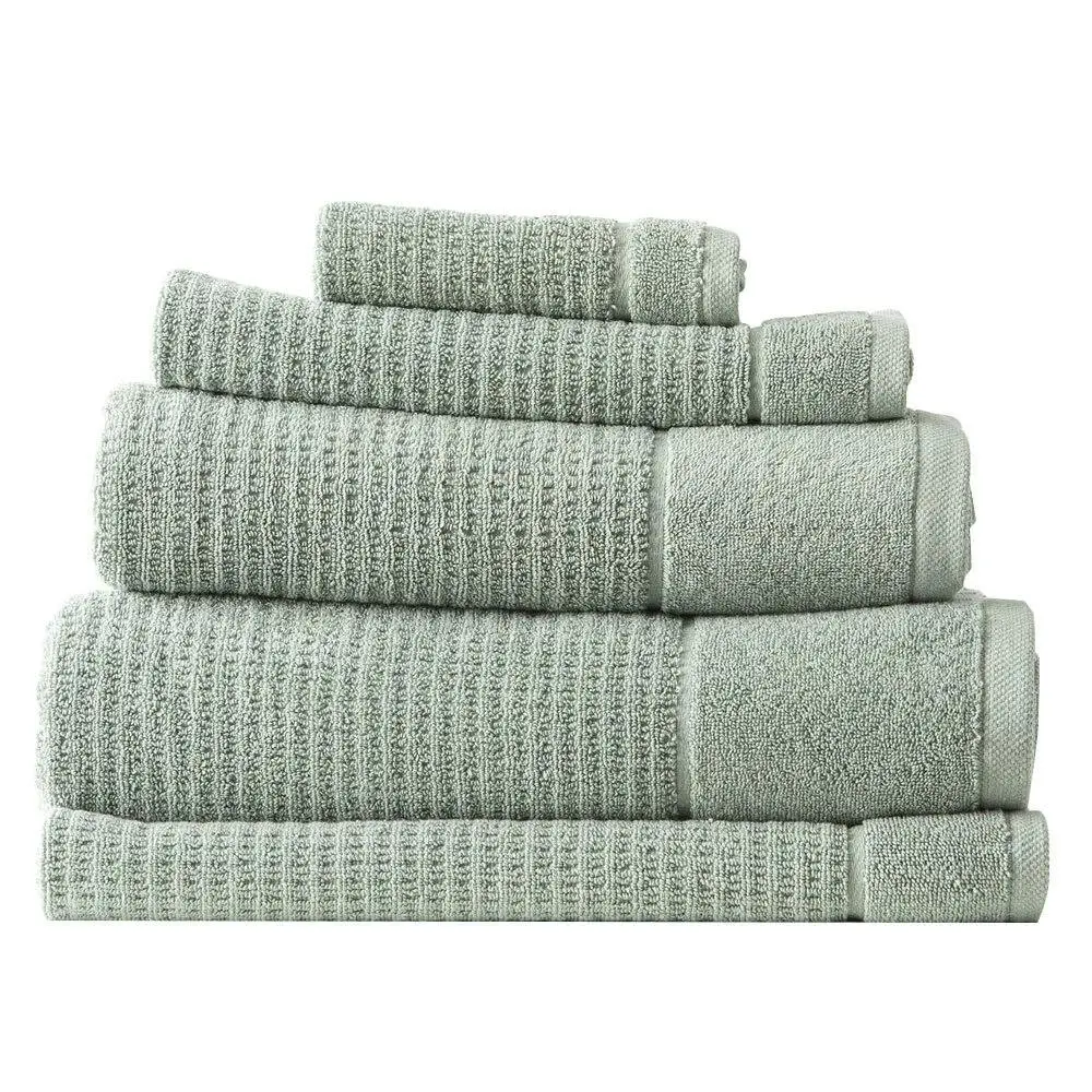 5pc Renee Taylor Cambridge 650GSM Textured Bath/Hand/Face Towel Mat Eucalyptus - Home & Garden