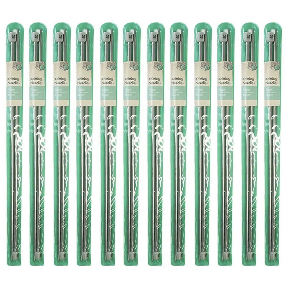 12x Malli 35cm Art And Craft Stainless Steel 5mm Knitting/Crochet Needles - Grey