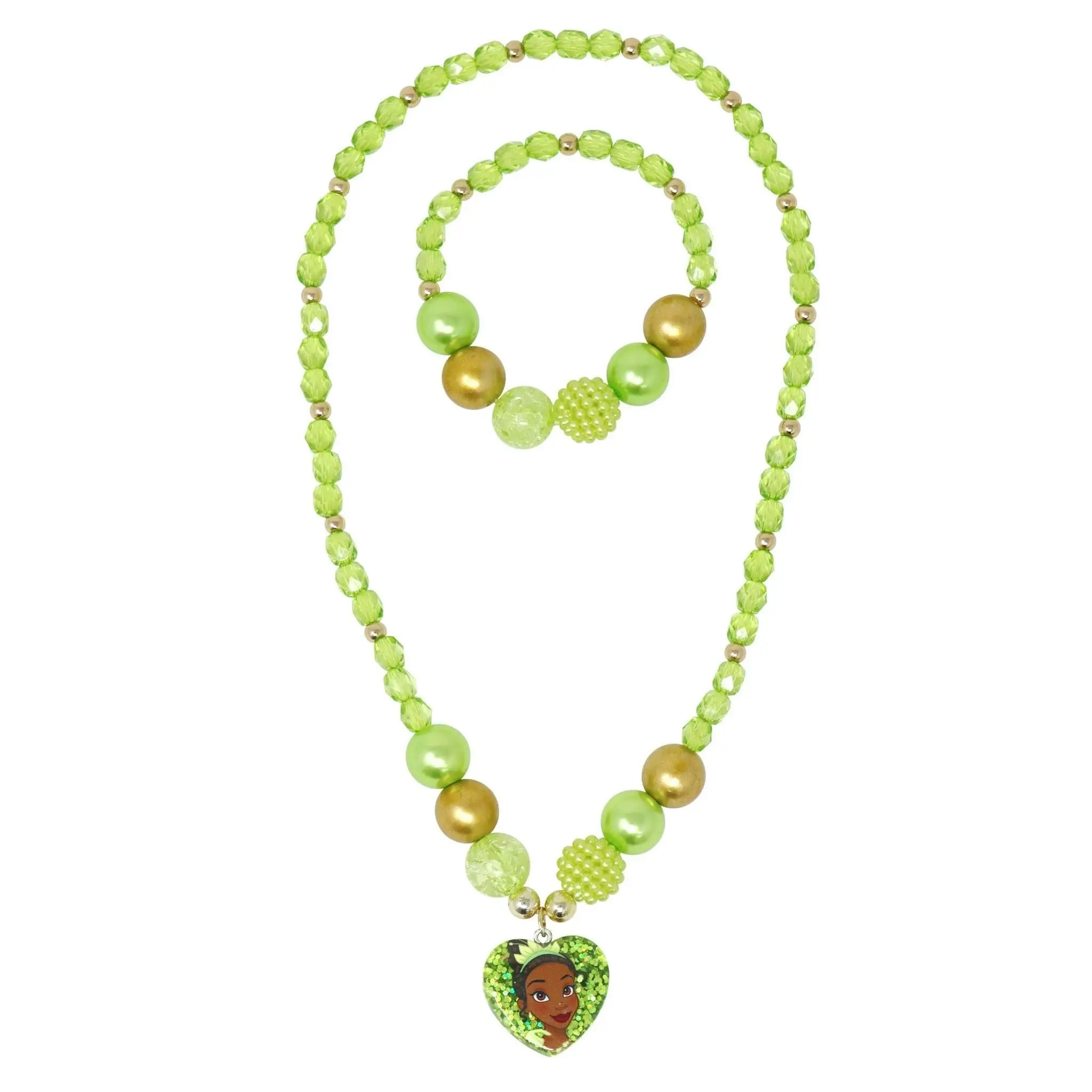 Disney Princess Tiana Pendant Stretch Beaded Necklace & Bracelet - Fashion