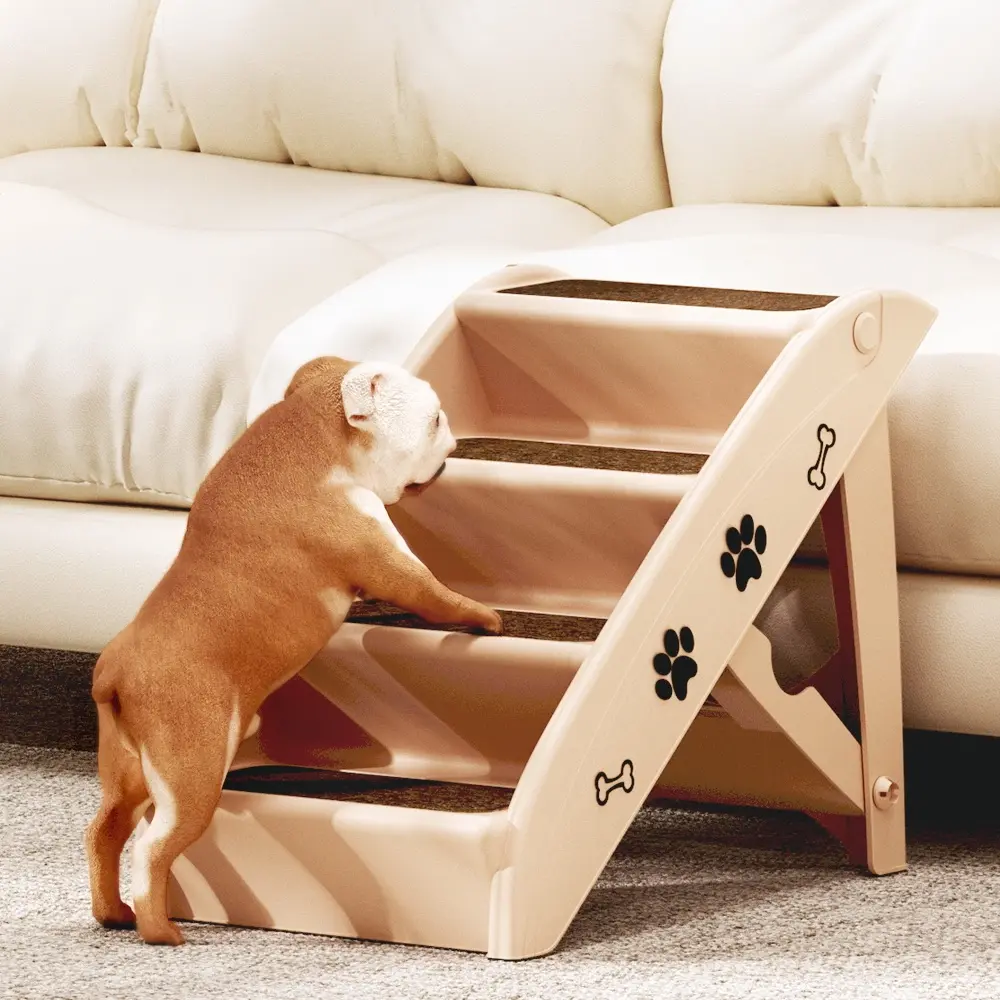 i.Pet Dog Ramp Steps For Bed Sofa Car Pet Stairs Ladder Portable Foldable Beige - Pets