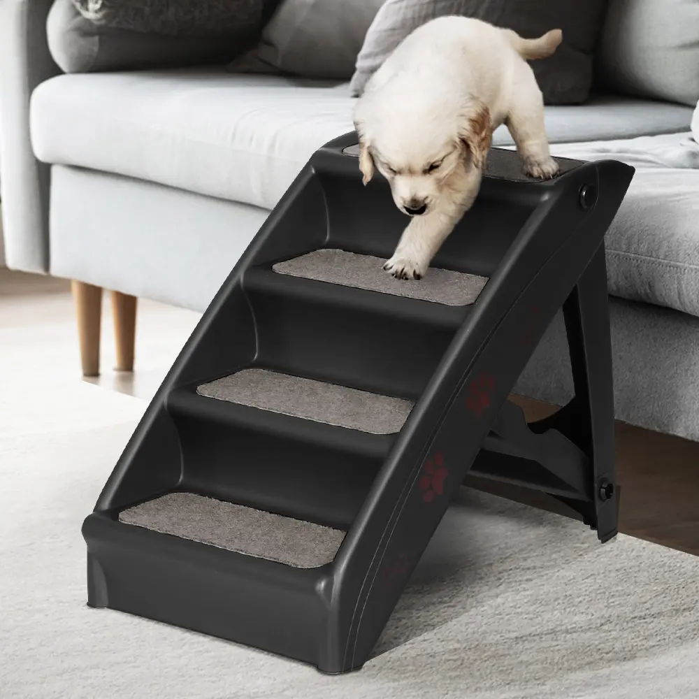 i.Pet Dog Ramp Steps For Bed Sofa Car Pet Stairs Ladder Portable Foldable Black - Pets