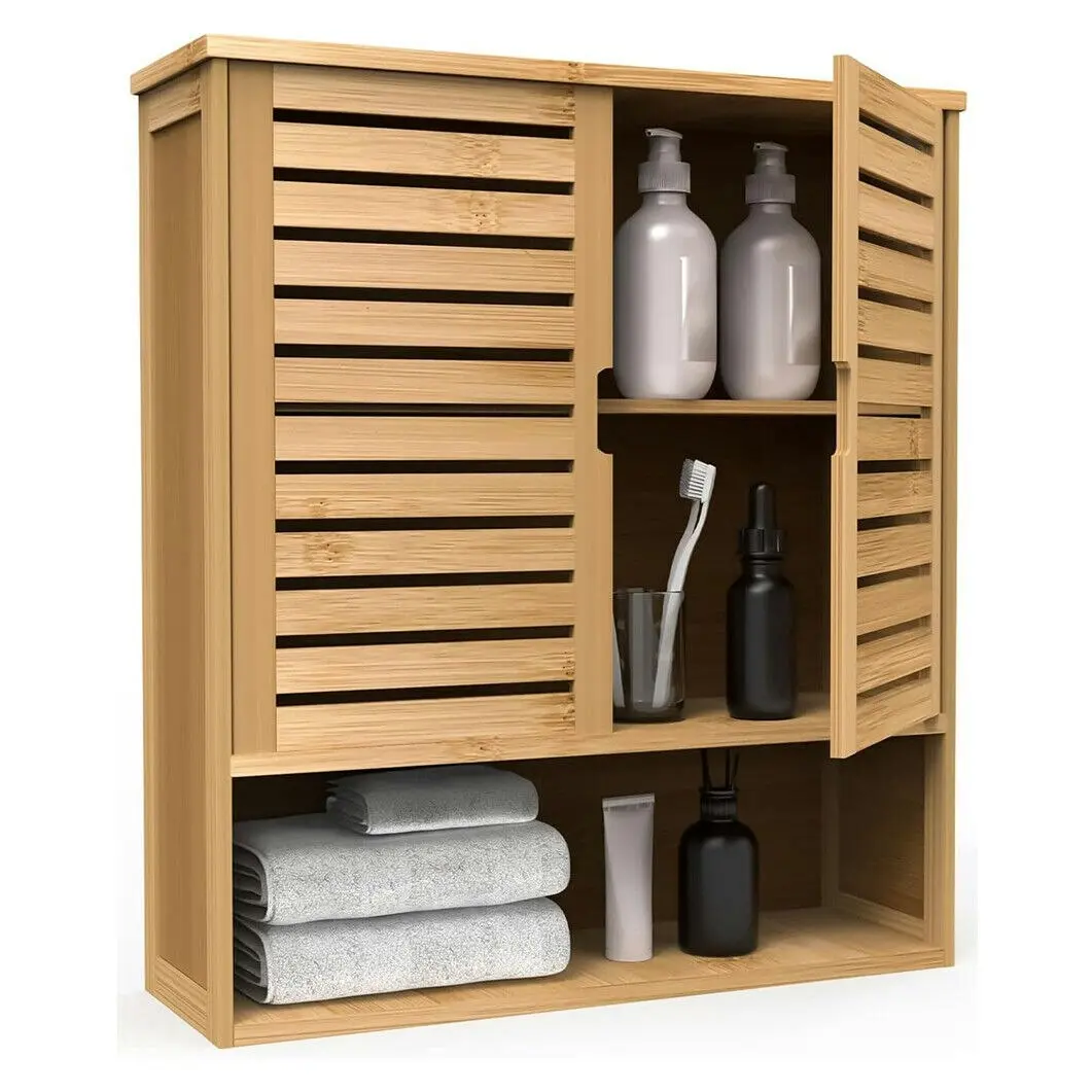 Fin 3Tier Chic Bathroom Medicine Cabinet Wall Mount Moisrure Resistance Bamboo Shelf - Home & Garden