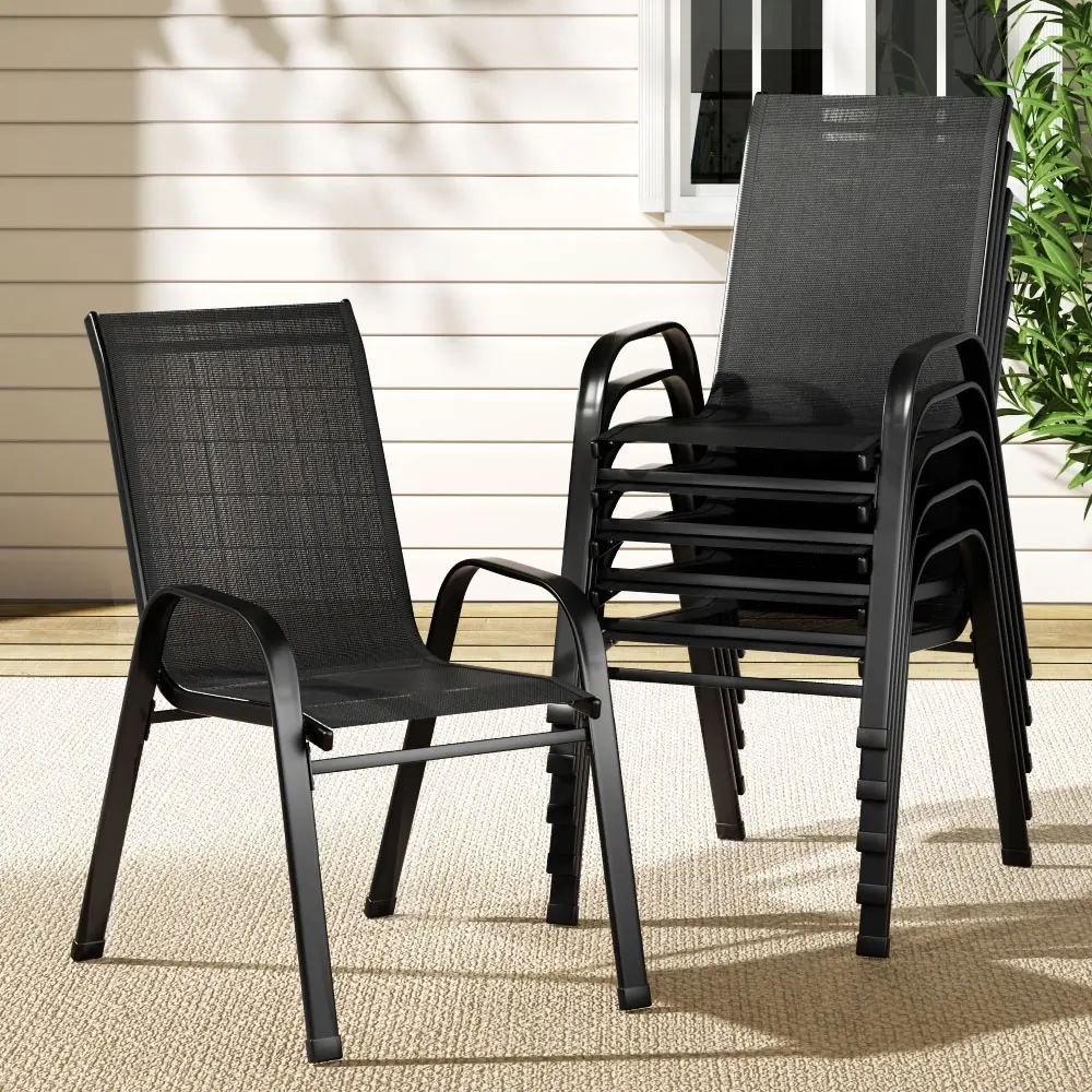 Gardeon 6PC Outdoor Dining Chairs Stackable Lounge Chair Patio Furniture Black -BK-X6