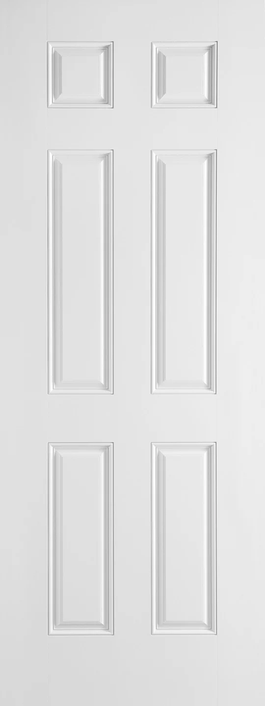 32 in x 80 in, 6 Panel, Smooth, Fiberglass, Primed, Exterior Prehung Door, Left Hand, Satin Nickle Hinges - McCOY'S