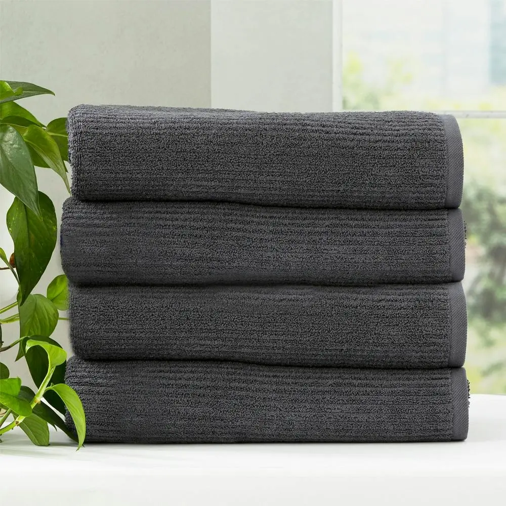4x Renee Taylor Cobblestone Shower/Bath Towel 650GSM 160cm Cotton Ribbed Granite - Home & Garden