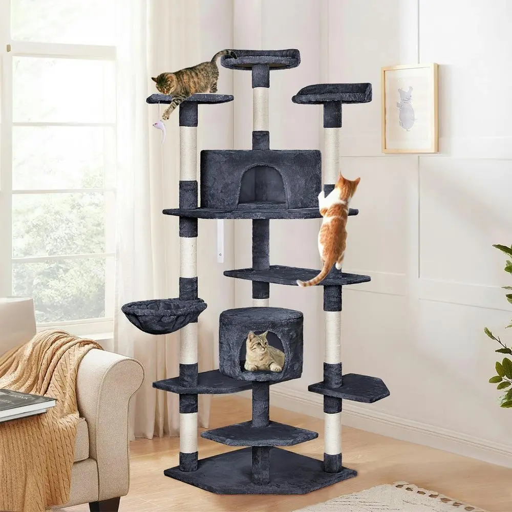 BEASTIE Cat Tree 203cm Grey Scratching Post Scratcher Tower - Pets